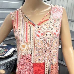 Christopher & Banks Patchwork multicolored red / pink Sleeveless midi Dress